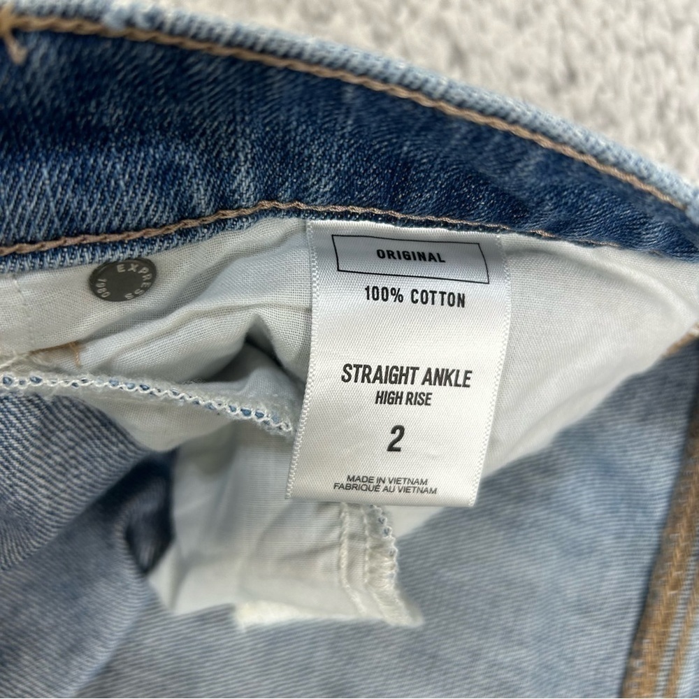 Express Jeans Womens 2 Original Straight Ankle High Rise Distressed 100% Cotton - Picture 3 of 5